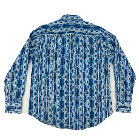 Robert Graham Shirt Men S Blue White Geometric Long Sleeve Button Up Flip Cuff - Picture 7 of 12